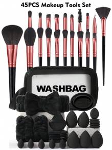 3/5/9/24/40/43/45/50/57PCS Makeup Tools Set Including:1pc Multi-Functional Zipper Toiletry And Cosmetic Bag Waterproof+32pcs Makeup Brush Sets+5PCS Makeup Sponge+5PCS Mini Makeup Sponges+5PCS Triangle Powder Puffs+5PCS Mini Air Cushion Powder Puffs+1pc Hairband+2PCS Hand Bowl Strap+1pc Makeup Brush Cleaning Tools - 彩色 - 查看 20