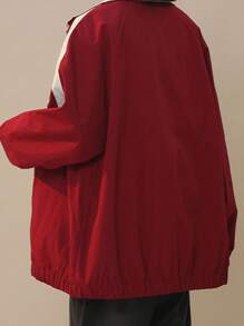 Nouvelle veste coupe-vent réversible de haute rue, veste de sport vintage casual imperméable à col montant ample pour couples - Rouge foncé - Voir 2