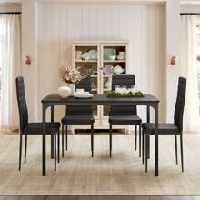 Dining Chairs And Dining Table, 5 Piece Kitchen Dining Table Set, Dining Table Set For 4, Dining Tables With Chairs With 4 Upholstered PU Leather Dining Chairs For Dining Room,Kitchen, Living Room, Apartment, Small Space, Christmas - màu đen - Xem 10