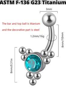 1件 G23 钛合金 16G 水晶耳骨穿孔簇 CZ 眉环 弯杆唇环 贴合耳廓耳骨穿孔饰品 - 顏色如圖 - 查看 10