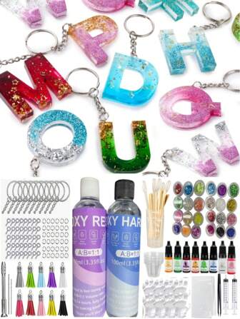 119-170 pièces Kit de fabrication de bijoux en résine époxy - Comprend 200 ml de résine époxy (partie A + partie B), moules en silicone, paillettes, sequins, perles, outils et accessoires pour les débutants et les artisans en DIY (couleurs aléatoires)