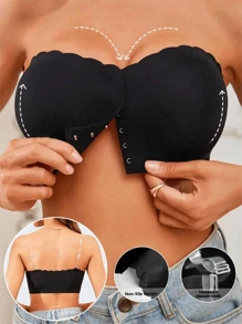 1 Stück Damen Unterwäsche mit Knöpfen vorne, nahtlos, trägerloses Wellsaum-Design, eng anliegend, ärmelloser Unterhemd-Stil, schöner Rücken, Bügel-BH mit Knöpfen vorne und offenem Rücken, kein Bügel BH, trägerloses Höschen