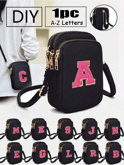 1pc Casual Fashion Crossbody Walking Bag With Phone Cloth Pocket Vertical Coin Purse For Travel, Back To School, Gift (Diy Letter Stickers)