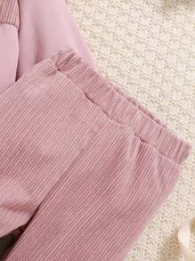 女婴粉色拉链连帽运动衫套装，秋冬 - 粉色 - 查看 6