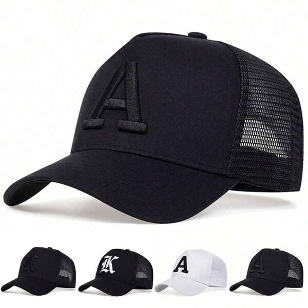 1 pieza Gorra de béisbol bordada con letra 'A' para hombre, Gorra de camionero con protección solar para deportes al aire libre para viajes de primavera y otoño, playa y fiestas, ajustable