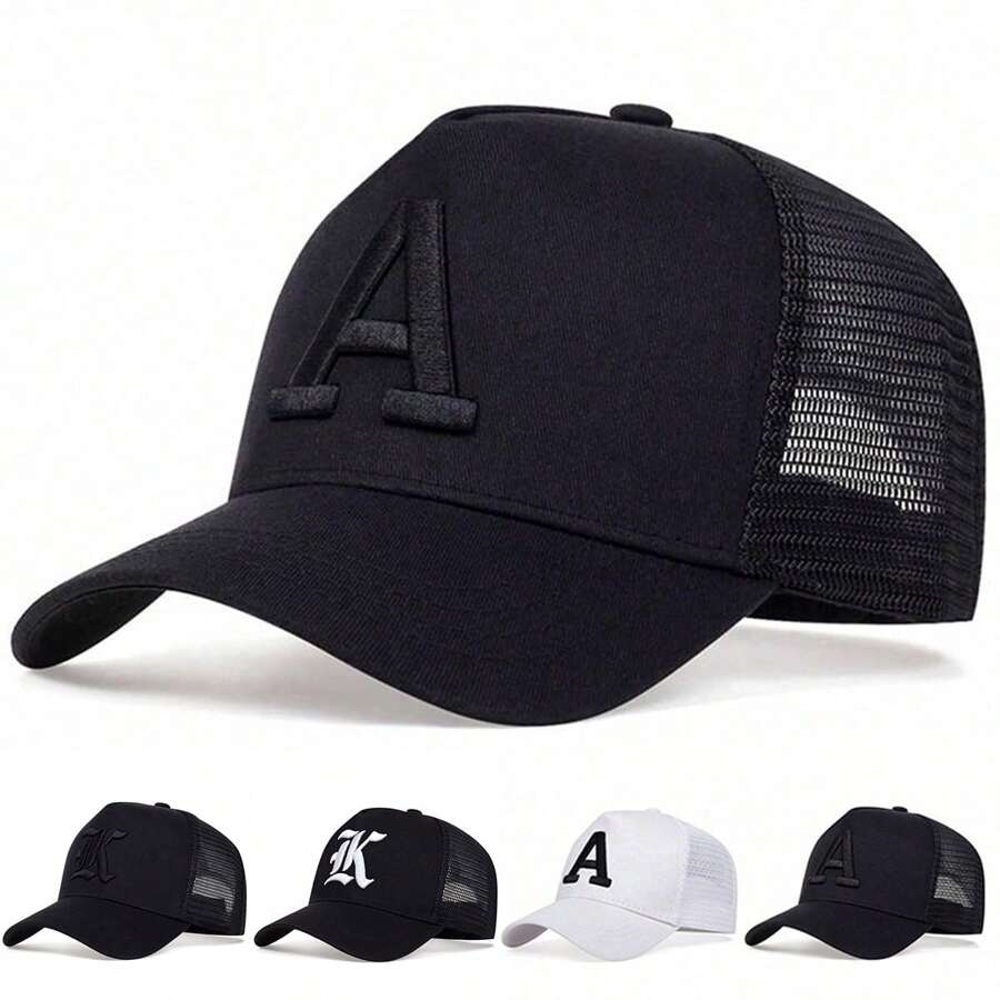 1 pieza Gorra de béisbol bordada con letra 'A' para hombre, Gorra de camionero con protección solar para deportes al aire libre para viajes de primavera y otoño, playa y fiestas, ajustable - Multicolor - Ver 1