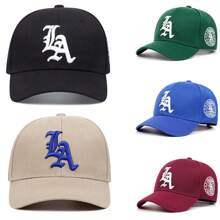 1pc Unisex Fashionable Gothic LA Embroidered Hip Hop Cap, Adjustable Outdoor Sun Protection Baseball Cap Snapback Hat, Suitable For Spring, Autumn, Casual Street Party, Polyester Embroidered Design