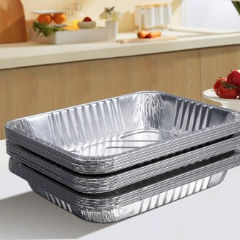 5pcs/Set Heavy Duty Disposable Aluminum Foil Pans With Lids, 3 Different Capacities, 12.8" X 8.3" X 1.5/2/2.5" (L*W*H), Multipurpose Baking Trays For Cooking, Baking, And Outdoor Activities