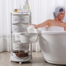 Kitchen Storage Cart, 5 Tier Circular Rotating Basket, Large Storage Rack With 360 Degree Wheels, Fruit And Vegetable Rack, Rotating Basket For Kitchen And Bathroom