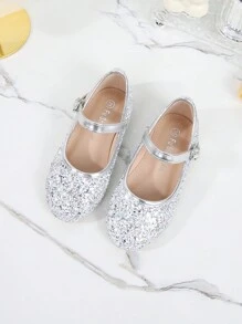 女童玛丽珍花童婚礼宾客芭蕾平底鞋，适合幼儿、小童和大童，高端时尚闪亮派对婚礼舞蹈平底鞋