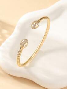 Elegant Open Cable Rope Bracelet With Sparkling Zirconia - Hypoallergenic Copper, Nickel-Free, Comfort Fit For Casual Attire & Gifting