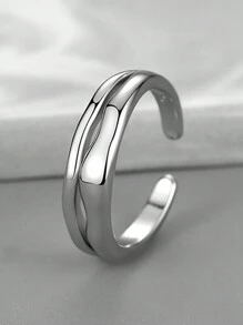 1 件男士单时尚开口戒指，炫酷编织链环，复古仿银色调