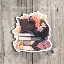 3 Zoll "Katze und Bücher Ästhetik Vinyl Aufkleber - Ideal für Laptops, Wasserfflaschen, Tagebücher und Räume von Buchliebhabern | Großartig für Katzenliebhaber, Leser und Liebhaber der gemütlichen Atmosphäre | Perfektes Geschenk für Freunde, Bücherwürmer und Tierbesitzer | Süßer und herzlicher Aufkleber für Katzenliebhaber und buchthematische Dekoration"