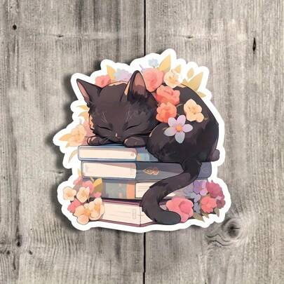 3-Inch "Cat And Books Aesthetic Vinyl Sticker – Ideal For Laptops, Water Bottles, Journals, And Book Lovers' Spaces | Great For Cat Lovers, Readers, And Cozy Vibe Enthusiasts | Perfect Gift For Friends, Bookworms, And Pet Owners | Cute And Wholesome Sticker For Cat Lovers And Book-Themed Decor"