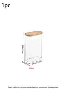 1 pieza Tarro hermético con tapa de bambú, frasco de almacenamiento de productos secos de alta capacidad, capacidad de 350ml-2000ml, opciones de varios tamaños, recipiente de almacenamiento de alimentos de plástico transparente, caja de organización de cocina para granos, granos de café, dulces y aperitivos, apto para refrigerador, almacenamiento de dulces navideños - transparente - Ver 14
