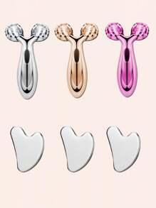 Zestaw 1/2 szt./zestaw ze stali nierdzewnej Gua Sha i wałka do twarzy, wałek do masażu V, redukcja zmarszczek na szyi i wokół oczu, lifting twarzy, narzędzie do modelowania twarzy i redukcji opuchlizny, metalowa pielęgnacja skóry, masażer dla kobiet, uroda, produkty do pielęgnacji skóry, spa, pielęgnacja ciała, narzędzia do pielęgnacji skóry, pielęgnacja twarzy, akcesoria kosmetyczne, masaż, narzędzie do masażu twarzy, wałek do twarzy