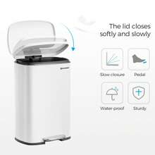 SONGMICS 13 Gallon (50 L) Trash Can, Stainless Steel Kitchen Garbage Can, Recycling Or Waste Bin, Soft Close, Step-On Pedal, Removable Inner Bucket, White - 白色 - 查看 3