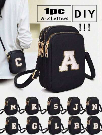 1pc Leisure And Fashion Crossbody Walking Bag With Mobile Phone Cloth Bag Vertical Coin Purse For Girl, Travel, Back To School, Gifts(Alphabet Diy Handmade Bag!!!)
