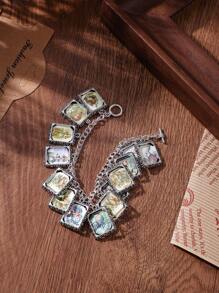 1pc Alice In Wonderland Themed Charm Bracelet, Silver-Tone, Suitable For Daily Wear - Antique Silver - View 2