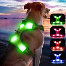 Light Up LED Dog Harness, No Pull LED Dog Harness Rechargeable LED Dog Vest Glow In The Dark Lighted Dog Walking & Camping Harness For Small Medium Large Dogs