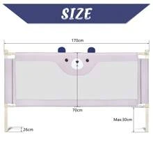 Baby Gate Fence, With Bear Pattern Baby Bed Fence Park, Breathable Mesh And Height Adjustable, Child Protection 175x100x26 Cm/200x100x26 Cm - Grey - View 10