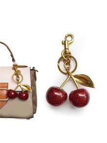 1 件时尚女士合金樱桃水晶水钻水果钥匙扣包饰学院用品大学钥匙扣饰樱桃包饰樱桃饰物钥匙扣配件女士钥匙链女士礼物 - 彩色 - 查看 2