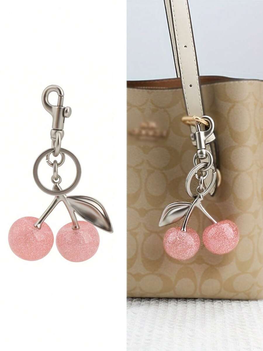 1 件时尚女士合金樱桃水晶水钻水果钥匙扣包饰学院用品大学钥匙扣饰樱桃包饰樱桃饰物钥匙扣配件女士钥匙链女士礼物 - 彩色 - 查看 1