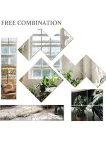 4/6/8 件方形镜面墙贴，2 毫米厚亚克力材质 3D 镜面墙砖，适用于客厅、卧室、厨房、浴室。 - 彩色 - 查看 5