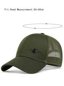 1pc Men's Mountain Embroidery Baseball Cap, Trucker Hat, Breathable Mesh Back, Adjustable For Outdoor, Travel, Beach Party, Spring/Summer - Army Green - View 4