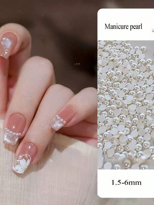 10,000 قطعة/عبوة من الزينة شبه الدائرية البيضاء اللؤلؤية لتزيين الأظافر، مناسبة لصالونات الأظافر ومستلزمات الأظافر والأحجار الكريمة للأظافر