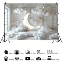 Moon, Star And Cloud Photography Backdrop - Perfect For Birthday Parties, Baby Showers And Indoor Decors - Multicolor - View 3