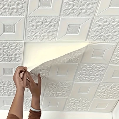10/20 件 3D 墙砖贴纸，泡沫剥离粘贴墙板，防水天花板瓷砖，易于粘贴和去除，易于清洁和切割，适用于厨房、客厅、浴室、走廊，13.8x13.8 英寸