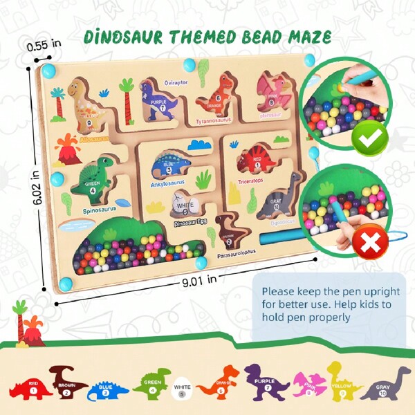 Dinosaur Magnetic Maze Puzzles, Magnetic Color Number Maze Toy Color Matching Learning Counting Puzzle Board, Montessori Toys For 2 3 4 5 Year Old, Montessori Fine Motor Skills Toys For Kids Ages 3, Enhances Logic & Fine Motor Skills, Dinosaur Toys For Kids Boys Girls Educational Toys
