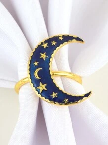 Juego de 2/4/6 piezas de argollas para servilletas con motivos de estrellas y lunas, aros de servilleta Eid Al-Adha para decorar la mesa del comedor, portaservilletas dorados con forma de luna - multicolor - Ver 30