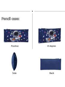 3pcs Astronaut-Themed Boys Roller Backpack Set With Handbag & Pencil Case&Storage Bag - Durable Polyester, Lightweight, Fashionable Mixed Colors - Multicolor - View 10