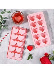 1/2/3pcs Heart/Star Shaped Silicone Tray Mold, 10 Cavity Easy Release Ice Cube Mold, Suitable For Home, Bar, KTV, Pink Or Red, Heart Shaped Ice Cube Maker Mold, Makes 10 Ice Cubes At A Time, Summer, Summer Set - Multicolor - View 1