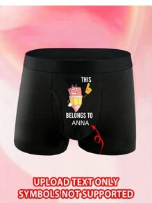 Personalized Christmas Gift For Men, Black Sexy Breathable Funny Underwear With White Letter Pencil Print, Customizable Name, Great Gift For Boyfriend Or Husband