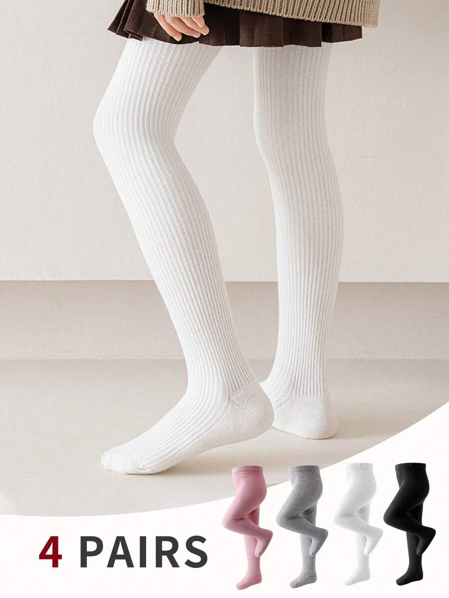 4 双柔软透气的婴儿幼儿打底裤袜 男婴纯色儿童连裤袜打底裤 - 带舒适中筒袜的紧身裤，吸汗、时尚、休闲，适合日常舒适儿童紧身裤