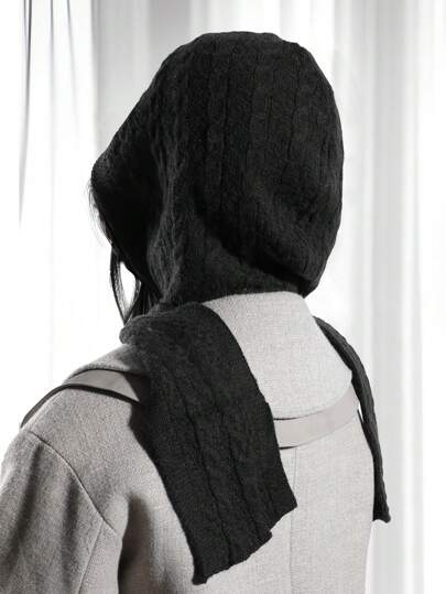 1件装女士时尚纯色麻花针织纹理图案保暖防风连帽围巾围脖，适合约会、日常穿着、购物外出