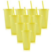 10pcs Reusable Glitter Plastic Cups With Lid And Straws, 24oz Colorful Bulk Party Cups, Cold Travel Cups, Suitable For Ice Drinks, Water, Coffee, Parties, Gatherings, Camping, Water Bottles