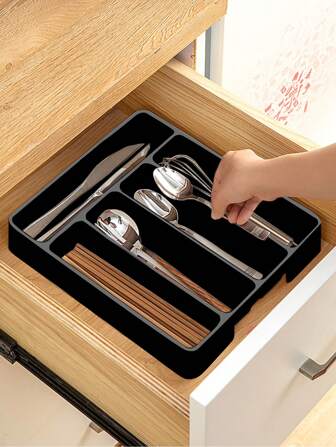 1 件厨房抽屉整理器餐具托盘，橱柜内餐具盒，带刀、叉、勺、筷子、烹饪用具隔层，刀叉抽屉隔板