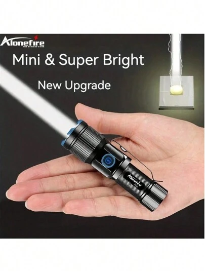 Alonefire Adjustable Bright Beam Mini Flashlight, Type-C USB Rechargeable Portable Pocket Flashlight, Suitable For Home And Outdoor Use, 16340 Battery