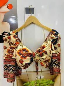 HONGDA VARIETIES New Shirt With Elastane And Can Be Tied At The Back With Print - Yellow - View 3