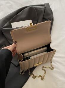 Túi đeo vai vuông nhung họa tiết cổ điển, Túi xích thanh lịch màu trơn, Ví cầm tay cổ điển cho nữ - Màu Khaki - Xem 5