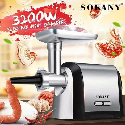  1pc SOKANY Electric Meat Grinder, 6.5L Capacity, Stainless Steel Blade, Ultra-Hard And Wear-Resistant, Finer Grinding, Suitable For Kitchen, Restaurant, Home, Super High Power, Metal Link Unbreakable, Replaceable Cutting Plate, Can Be Used As A Gift For Holidays