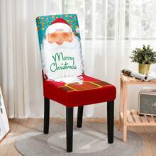 1pc/4Pcs Christmas Chair Cover, Christmas Atmosphere Decoration High Back Stretch Dining Chair Cover, Christmas Home Decor Chair Cover,Merry Christmas, Christmas Ddecorations, Christmas Party Supplies (Due To Different Production Batches, The Pattern Position And Direction Are Random)