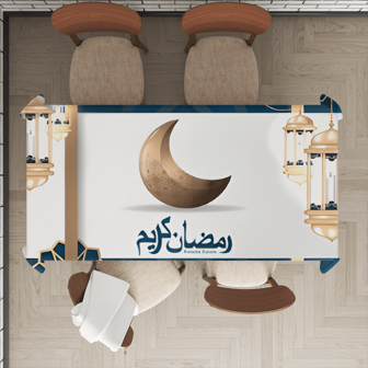 斋月系列，开斋节快乐，斋月节日装饰图案灯笼月亮节日祝福字母印花桌布，斋月/斋月，斋月 Kareem（快乐斋月），斋月快乐（斋月）桌布，隔热桌布，西式餐桌布，餐桌装饰