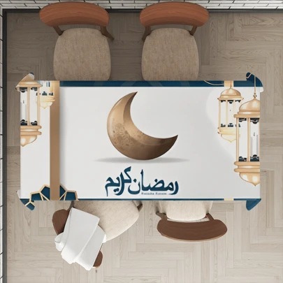 斋月系列，开斋节快乐，斋月节日装饰图案灯笼月亮节日祝福字母印花桌布，斋月/斋月，斋月 Kareem（快乐斋月），斋月快乐（斋月）桌布，隔热桌布，西式餐桌布，餐桌装饰