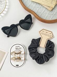 6pcs Wedding Bridesmaid Proposal Gift Hair Accessories Set: Multi-Color Versatile Scrunchies, Heart Shaped Glasses, 1 Pair Pearl Earrings, 1 Pair Gold Foil Hair Clips With Cards, All Perfectly Matched