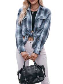 Women's Casual Flannel Plaid Shirts Blouse Oversized Button Down Long Sleeve Shirts Blouse Tops